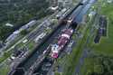 A cargo ship traverses the Agua Clara Locks of the Panama Canal in Colon, Panama, Sept